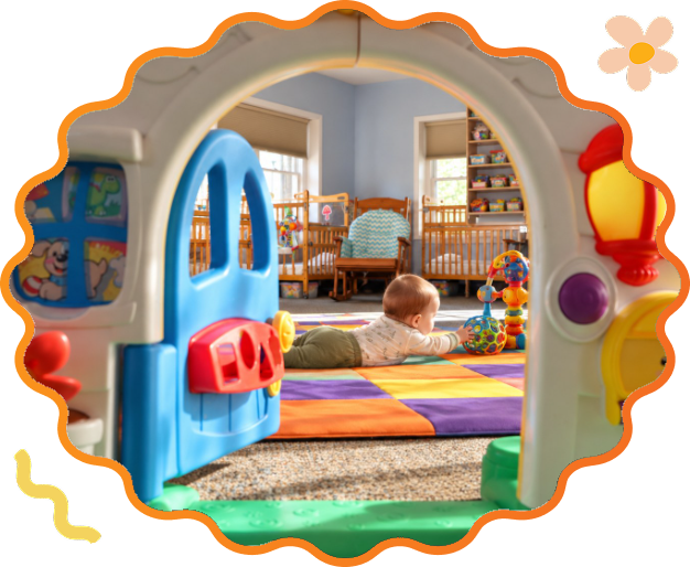 Infant doing tummy time in the Sunny Pointe infant room in Northville, MI