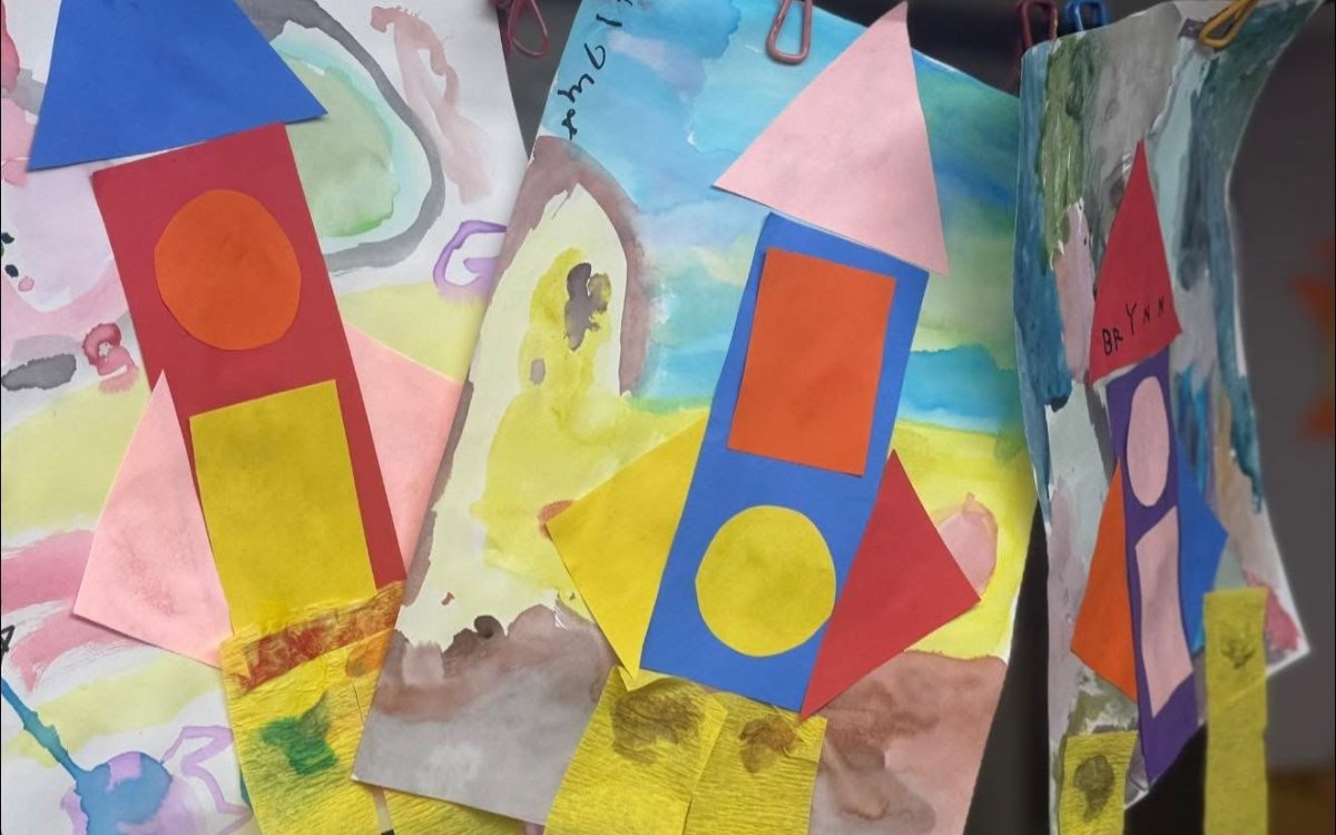 Kindergarten rocket ship art at Sunny Pointe